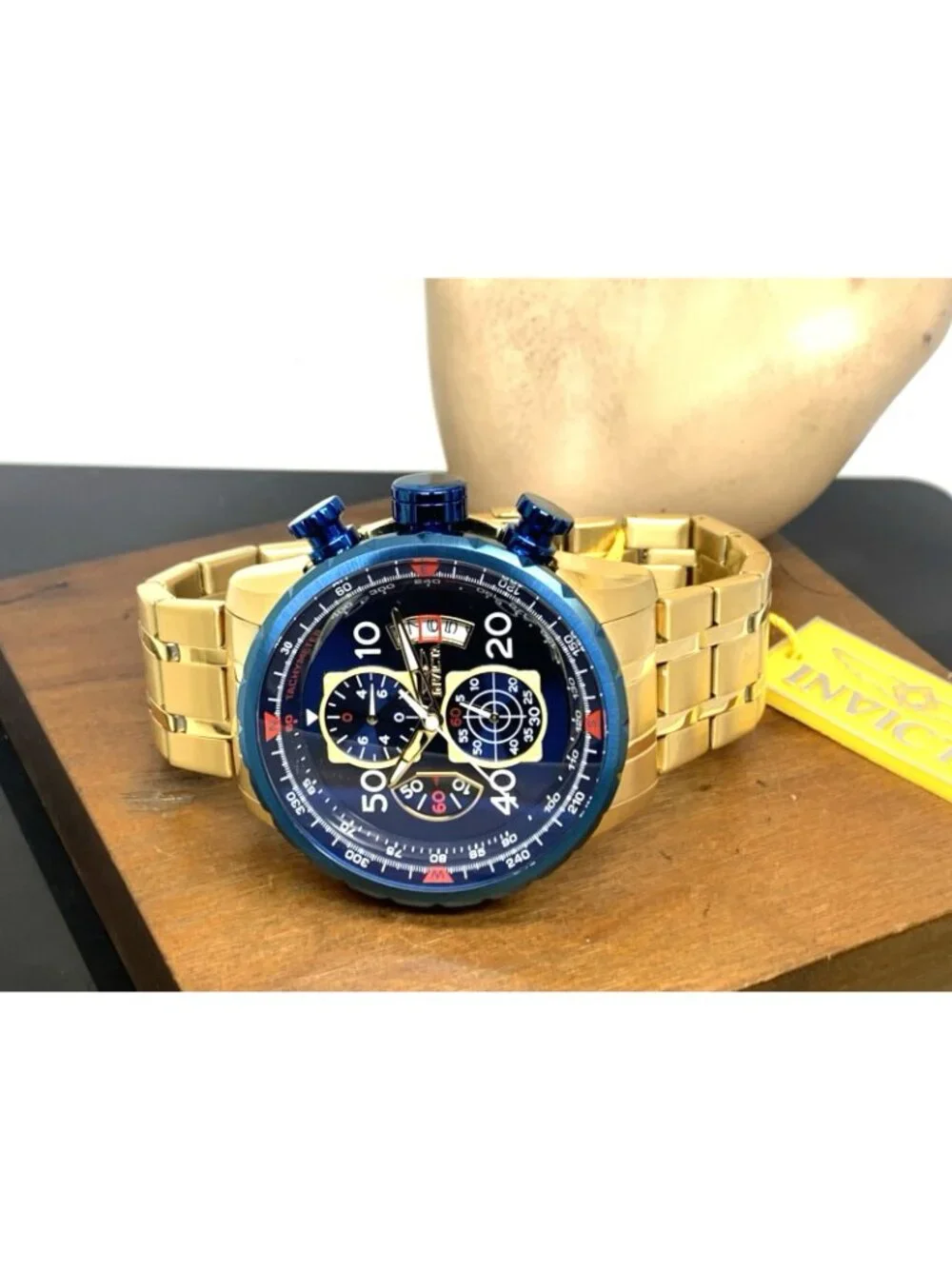 Invicta Men's Watch 19173 Aviator Quartz Chronograph Blue Dial Gold Steel 48mm